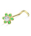 Green Flower Curved Nose Stud NSKB-801E